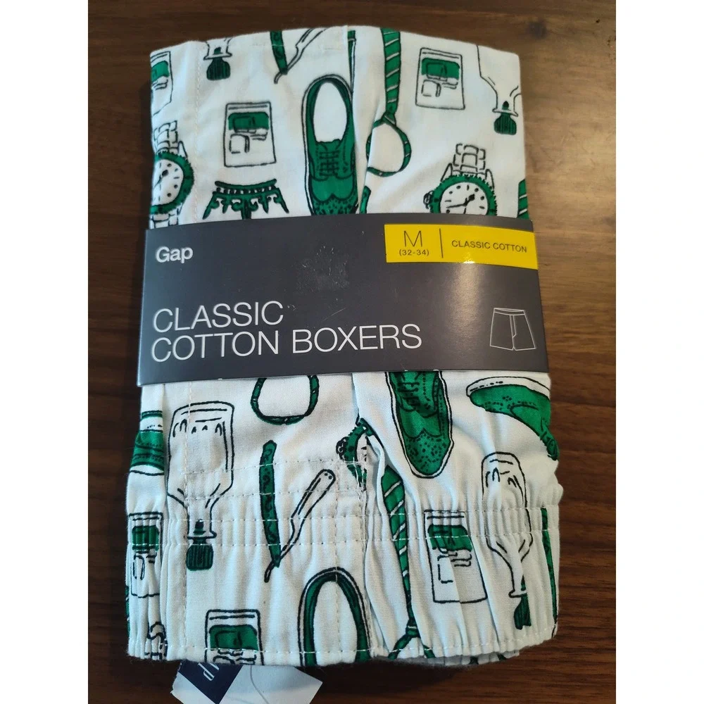 Gap Classic Cotton Boxers Mens Medium Green White Novelty Accessories Print New